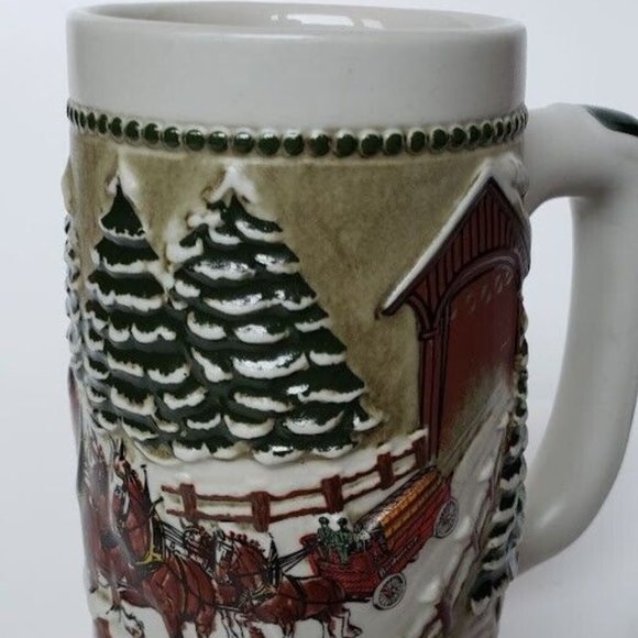 1984 Budweiser Beer Christmas Stein Wagon/Bridge Ceramarte - Picture 1 of 5